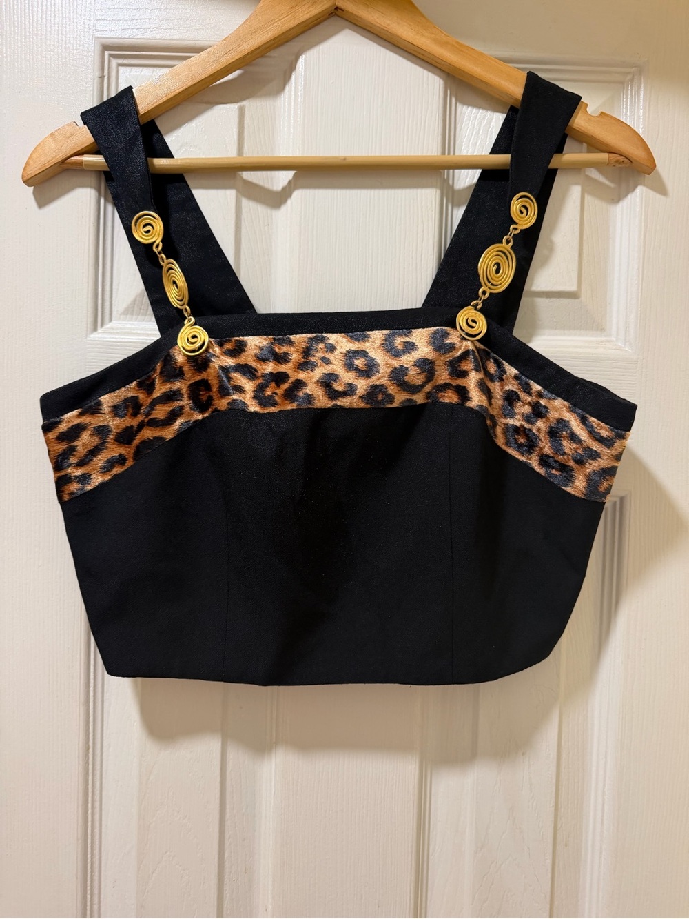 Vintage Linda Segal Black Leopard Contrast Bra Top / Cropped Tank Sz 4